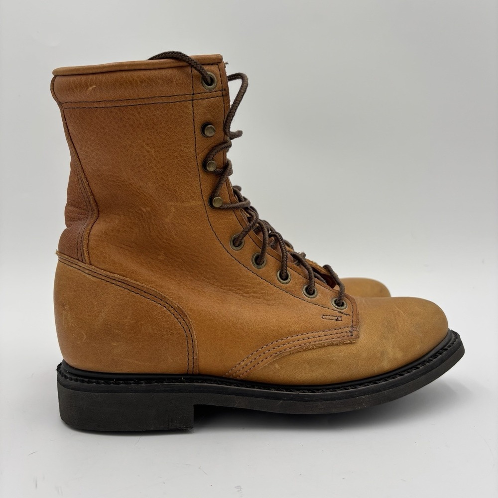 Double H Lacer Boots Brown Leather Lace Up Western Work Women's Size 7.5 M